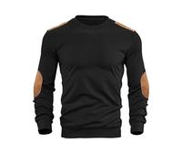Men's Athletic Jumper Long Sleeve Cotton Sweatshirt with Elbow Patches Patchwork Pullover Mock Neck Cable Pattern Sweater Breathable Sweaters Autumn Gym Tops Knitted Streetwear A-Black
