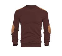 Men's Athletic Jumper Long Sleeve Cotton Sweatshirt with Elbow Patches Patchwork Pullover Mock Neck Cable Pattern Sweater Breathable Sweaters Autumn Gym Tops Knitted Streetwear A-red