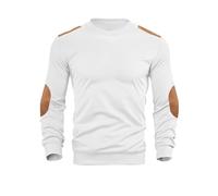Men's Athletic Jumper Long Sleeve Cotton Sweatshirt with Elbow Patches Patchwork Pullover Mock Neck Cable Pattern Sweater Breathable Sweaters Autumn Gym Tops Knitted Streetwear A-White