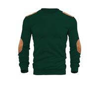 Men's Athletic Jumper Long Sleeve Cotton Sweatshirt with Elbow Patches Patchwork Pullover Mock Neck Cable Pattern Sweater Breathable Sweaters Autumn Gym Tops Knitted Streetwear A-Green