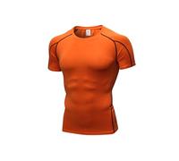 Men's Athletic Short Sleeve Stretch Compression Shirts Performance T-Shirt Running Workout Tops Quick Dry Base Layer, Orange, XL