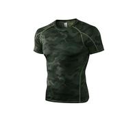 Men's Athletic Short Sleeve Stretch Compression Shirts Performance T-Shirt Running Workout Tops Quick Dry Baselayer, Camo Green, Large