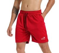 Men's Athletic Shorts - Lightweight Breathable Quick-Dry Gym Running Fitness Workout Shorts with Elastic Waistband Red 2XL