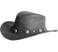 Mens Australian Outback Vintage Western Style Cowboy Buffalo Coin hat Black Wide Brim (UK, Alpha, S, Black)