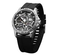 Men's Automatic Mechanical Watch with Skeleton Design, 3ATM Water Resistance, Glow-in-The-Dark Hands, Silicone Strap and Alloy Case, Black