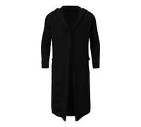 Men's Autumn And Winter Coat Jacket Solid Color Long-sleeved Coats Pullover Long Open Soft Fashion Jackets Long Lined Trench Coat (Black, XXL)