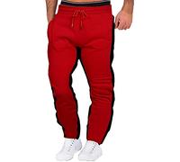 Mens Autumn and Winter High Street Fashion Leisure Loose Sports Running Patchwork Color Lace Up Pants Sweater Pants Trousers Sweatpants Stretch Chinos Men Red