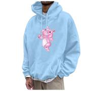 Men's Autumn and Winter Long Sleeve Hippo Hippo Hooded Sweatshirt with Warm Fleece Pug Sweatshirt, Blue-d, XL