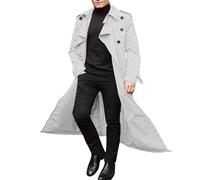 Men's Autumn And Winter Long Trench Coat Double Breasted Coats Belt Loose Jacket Metallic Bubble Coat Men (White, L)