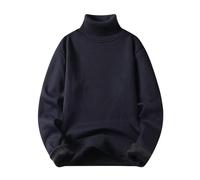 Men's Autumn and Winter Solid Color High Neck Warm Knitted Sweater Men Wool Coats Navy
