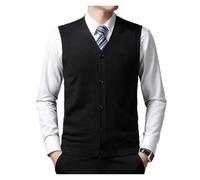 Men's Autumn and Winter Vest Young Casual Warm Knit Sleeveless Base Shirt Solid Color Jacquard Cardigan Vest(Black,XL)