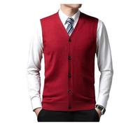 Men's Autumn and Winter Vest Young Casual Warm Knit Sleeveless Base Shirt Solid Color Jacquard Cardigan Vest(Wine red,2XL)