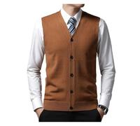 Men's Autumn and Winter Vest Young Casual Warm Knit Sleeveless Base Shirt Solid Color Jacquard Cardigan Vest(Dark Brown,2XL)
