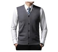 Men's Autumn and Winter Vest Young Casual Warm Knit Sleeveless Base Shirt Solid Color Jacquard Cardigan Vest(Dark Medium Gray,M)