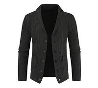 Mens Autumn Chunky Knitted V Neck Buttoned Cable Knit Cardigans Slim Fit Knitted Button Cardigan Sweater Soft Cardigans for Men Cable Knit Sweater