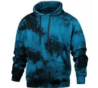 Men's Autumn Fleece-Lined Drawstring Pockets Hoodie Hood- Warm Long Sleeve Hooded Sweatshirts, Soft Polyester Pullover for Outdoor & Casual Wear Blue