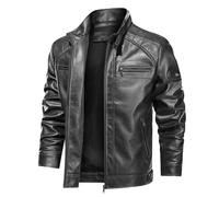 Men's Autumn Winter Straight Hem Side Pockets Without Hood Sports Leather Jacket Stand-Up Collar Coat S Jackets Men, black, M