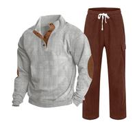Men's Autumn Winter Two Piece Tracksuit Corduroy Button Down Straight Leg Anime Jogging Suit, Brick Red-d, XL