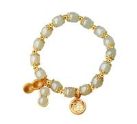 Men's Aviation Watches Jade Bracelet For Women Beaded Bracelets Gold Color Spacer Jade Beads Golden Decorative Worn For And Mom Wrist Circumference 13 18 Can Be 7.8 Inch Crazy (Green, One Size)