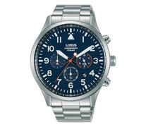 Mens Aviator Chronograph Watch with Stainless Steel Strap & Blue Dial