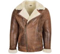 Mens Aviator Pilot Leather Jacket - Real Leather Outer, Shearling Lined Bomber Style Overcoat, Winter Warm Flying Coat with Two Pockets (UK, Alpha, L, Regular, Regular)