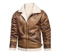 Men's Aviator Real Leather Jacket Coat, Lapel Wool Leather Jacket with Lapel, Lapel Plus Velvet Thick fit Zipper Leather Winter Jacket (Brown,XXL)