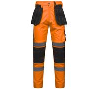Men's Aviator Softshell Waterproof Cargo Hi Vis Workwear Trousers with Knee Pad Pockets Orange