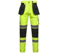 Men's Aviator Softshell Waterproof Cargo Hi Vis Workwear Trousers with Knee Pad Pockets Yellow