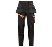 Men's Aviator Softshell Waterproof Cargo Workwear Trousers with Knee Pad Pockets Black