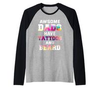 Mens Awesome dads Have Tattoos and Beard Raglan Baseball Tee
