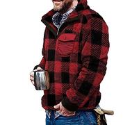 Men's Aztec Fleece Pullover Fuzzy Sherpa Fleece Jacket Button Down Sweatshirt Warm Vintage Sweatshirt with Pocket for Men, A: RED, XXL