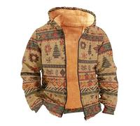 Men's Aztec Western Hoodie Jackets Cowboy Winter Warm Sherpa Fleece Coats Long Sleeve Retro Ethnic Style Casual Jacket with Pockets