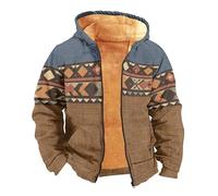 Men's Aztec Western Hoodie Jackets Cowboy Winter Warm Sherpa Fleece Coats Long Sleeve Retro Ethnic Style Casual Jacket with Pockets