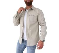Men's B Button Down Shirt Jacket Casual Stylish Shirt Jackets(Beige,XXXL)