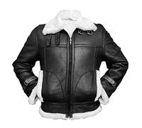 Men's B3 Black Jacket White Fur RAF Aviator Sheepskin Leather Bomber Jacket