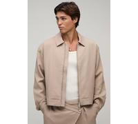 Men's Back Pleat Tailored Boxy Harrington Co-ord Jacket | Taupe | Size Large | BOOHOOMAN