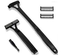Men's Back Shaver, Men’s Foldable Back Shaver with 17.72 inch Long Handle - ABS & 304 Stainless Steel Blade, Foldable to 10.83 inch, Wet & Dry Manual Full Body Back Hair Remover (Black)