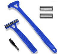 Men's Back Shaver, Men’s Foldable Back Shaver with 17.72 inch Long Handle - ABS & 304 Stainless Steel Blade, Foldable to 10.83 inch, Wet & Dry Manual Full Body Back Hair Remover (Blue)