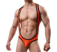 Men's Backless Wrestling Singlet Sexy Suspender One-Piece Leotard Bulge Pouch Jockstrap High Cut Thong Jumpsuits Bodysuit Underwear Lingerie Briefs Party Nightclub Pool Bikini Orange XL