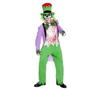 Mens Bad Hatter Costume Scary Mad Hatter Outfit Mask Halloween Fancy Dress