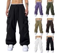 Men's Baggy Cargo Pants Drawstring Elasticated Waist Casual Parachute Pant Loose Fit Wide Legs Lightweight Y2k Hip Hop Harem Pants with Pockets