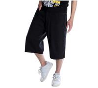 Men's Baggy Denim Shorts 3/4 Length Plus Size Jeans Y2K Jeans Shorts for Men Cargo Shorts Casual Loose Hip Hop Loose Fit Capri Cargo Trousers Hippie Bermuda Shorts, A Black, L