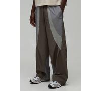 Men's Baggy Fit Colour Block Track Pants | Brown | Size Small | BOOHOOMAN