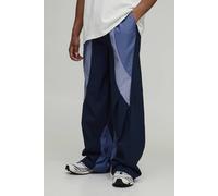 Men's Baggy Fit Colour Block Track Pants | Slate Blue | Size Large | BOOHOOMAN