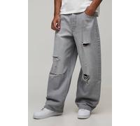 Men's Baggy Fit Distressed Jeans | Grey | Size 28R | BOOHOOMAN