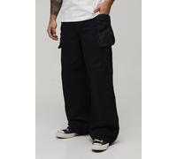 Men's Baggy Fit Elasticated Bellow Pocket Cargo Trousers | Black | Size 4X-Large | BOOHOOMAN