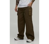 Men's Baggy Fit Elasticated Bellow Pocket Cargo Trousers | Olive | Size 2X-Large | BOOHOOMAN