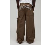 Men's Baggy Fit LA Gusset Cargo Trousers | Tobacco | Size 28 | BOOHOOMAN