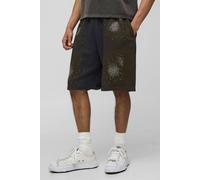 Men's Baggy Fit Washed Rhinestone Jersey Shorts | Charcoal | Size 4X-Large | BOOHOOMAN