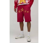 Men's Baggy Fit Western Studded Loopback Jersey Shorts | Red | Size X-Small | BOOHOOMAN